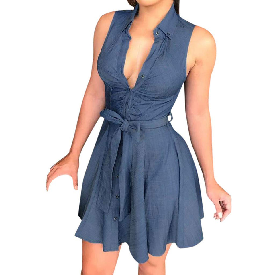 Vestidos vaqueros, sin mangas, informales, para mujer, color azul, para baile de graduación, fiestas, mini faldas, Azul, S, 1