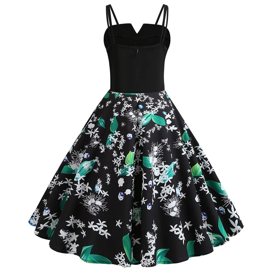 CGKUITER vestido largo de gasa con estampado de flores, cuello halter, sin mangas, vestido bohemio de encaje, cuello en V, falda corta, plisado, mini vestido de boda para mujer, Verde, XXL