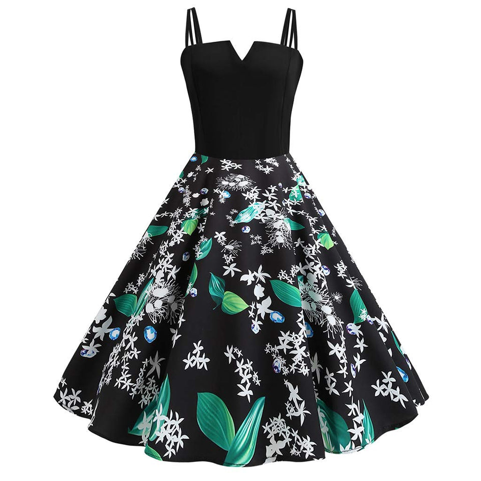 CGKUITER vestido largo de gasa con estampado de flores, cuello halter, sin mangas, vestido bohemio de encaje, cuello en V, falda corta, plisado, mini vestido de boda para mujer, Verde, XXL
