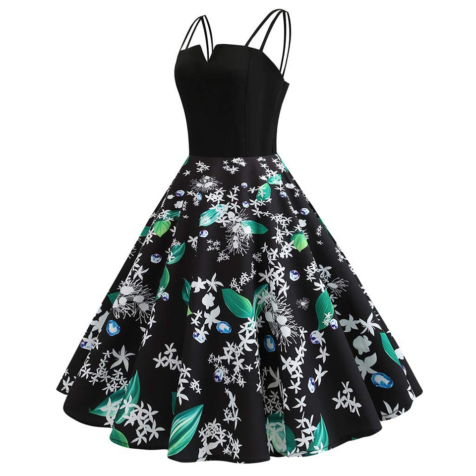 CGKUITER vestido largo de gasa con estampado de flores, cuello halter, sin mangas, vestido bohemio de encaje, cuello en V, falda corta, plisado, mini vestido de boda para mujer, Verde, XXL