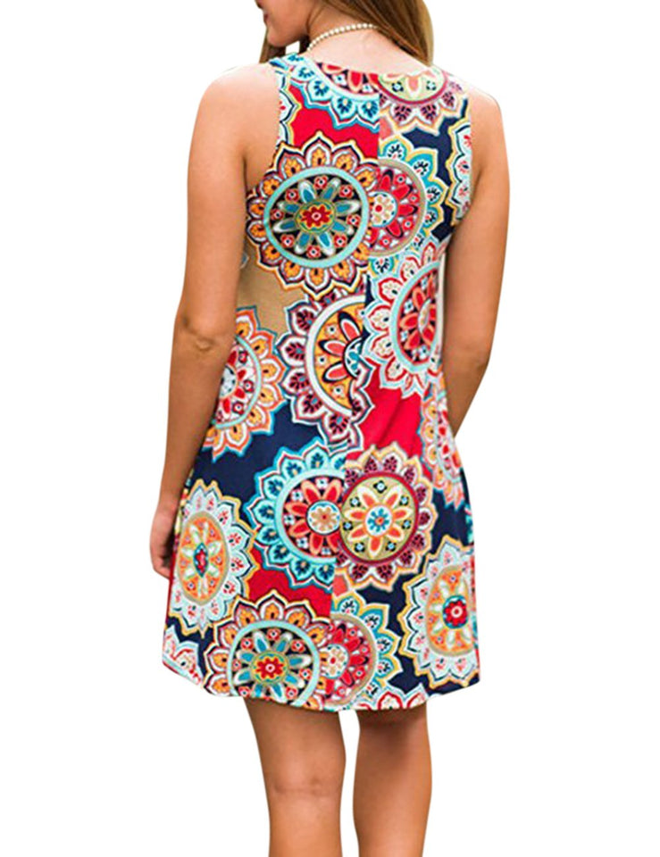 Zantec Vestido Flojo, Suelto, impresión para Las Mujeres, Vestido Largo de la Rodilla de la Falda para la Primavera Verano