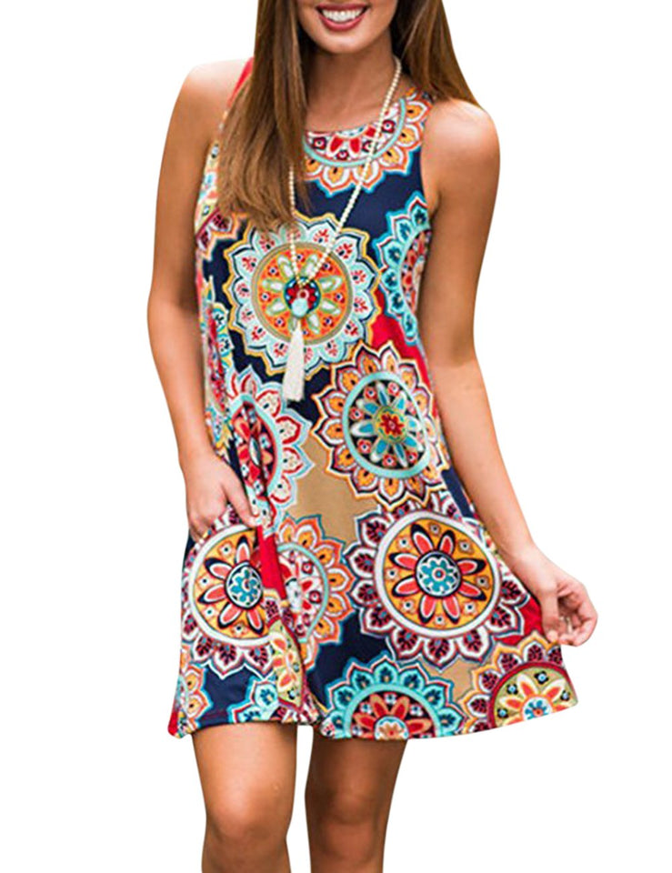 Zantec Vestido Flojo, Suelto, impresión para Las Mujeres, Vestido Largo de la Rodilla de la Falda para la Primavera Verano